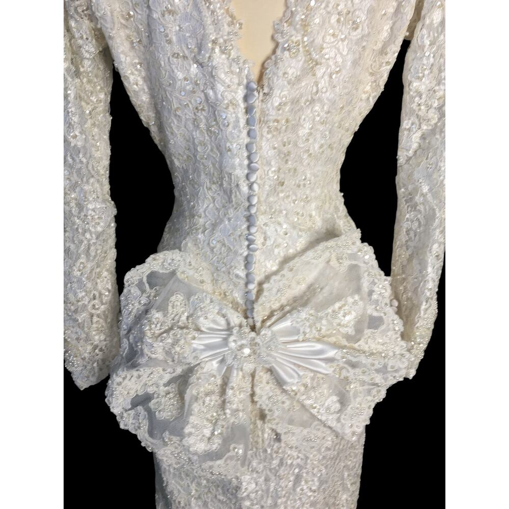 Vintage Wedding Gown Beaded Detachable Train Size 14 Headpiece - Picture 8 of 11